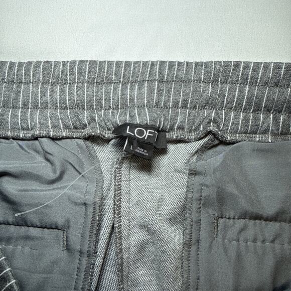 Ann Taylor LOFT Pants Drawstring Gray Pinstriped Staight Leg Size Large NWOT - Picture 2 of 11